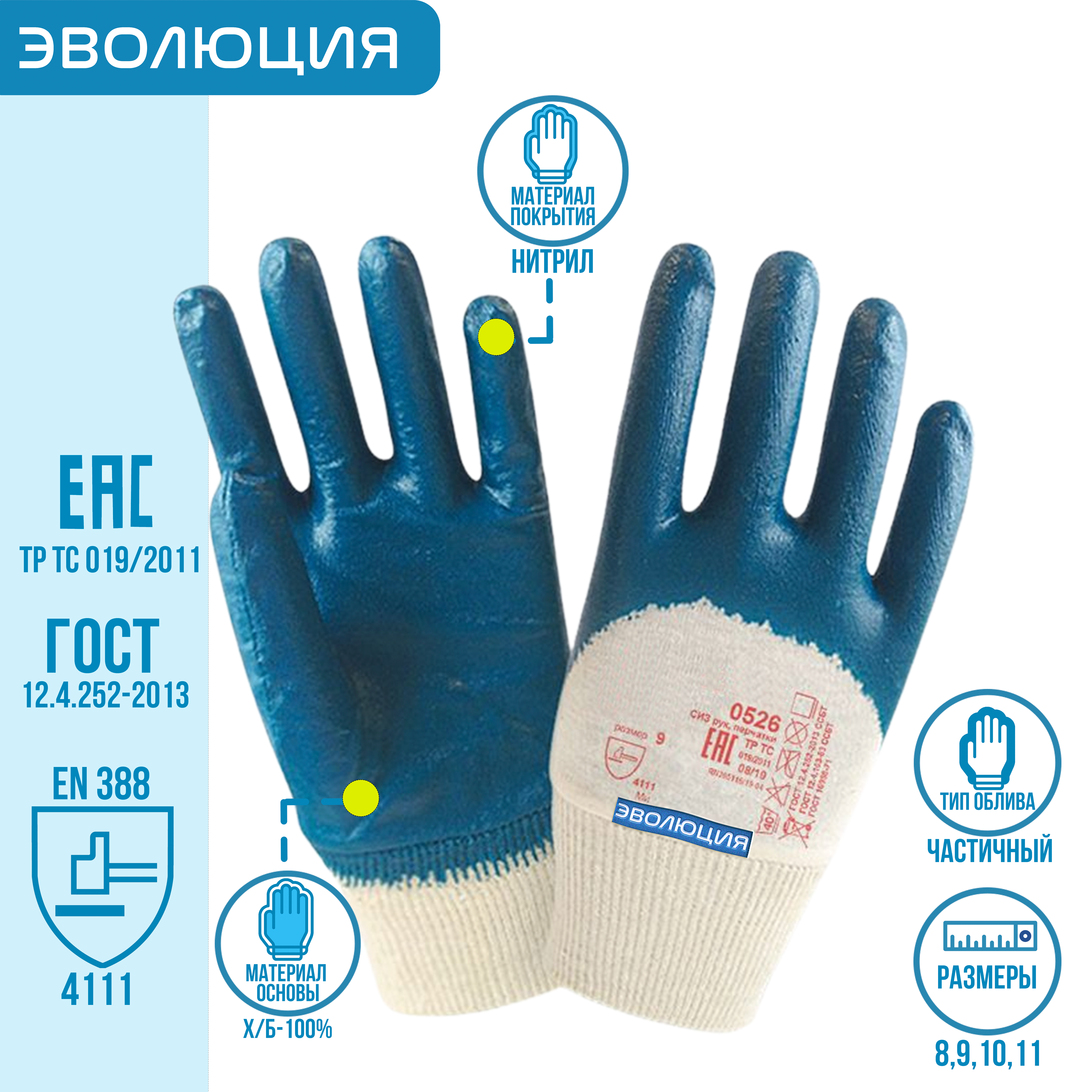 Перчатки «2Hands Light 0526» с частичным нитриловым покрытием на резинке