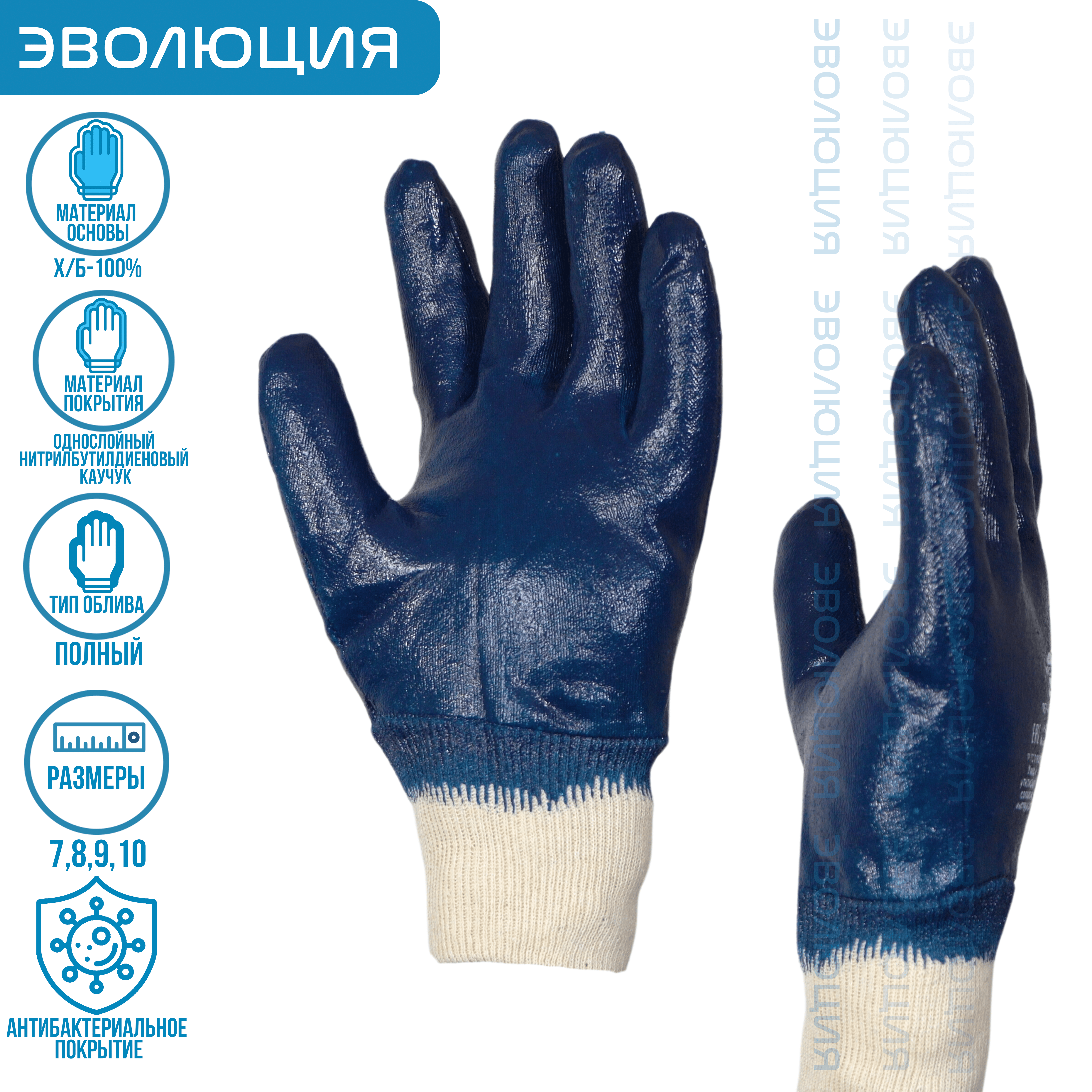 Перчатки «4401» с полным нитриловым покрытием (резинка)