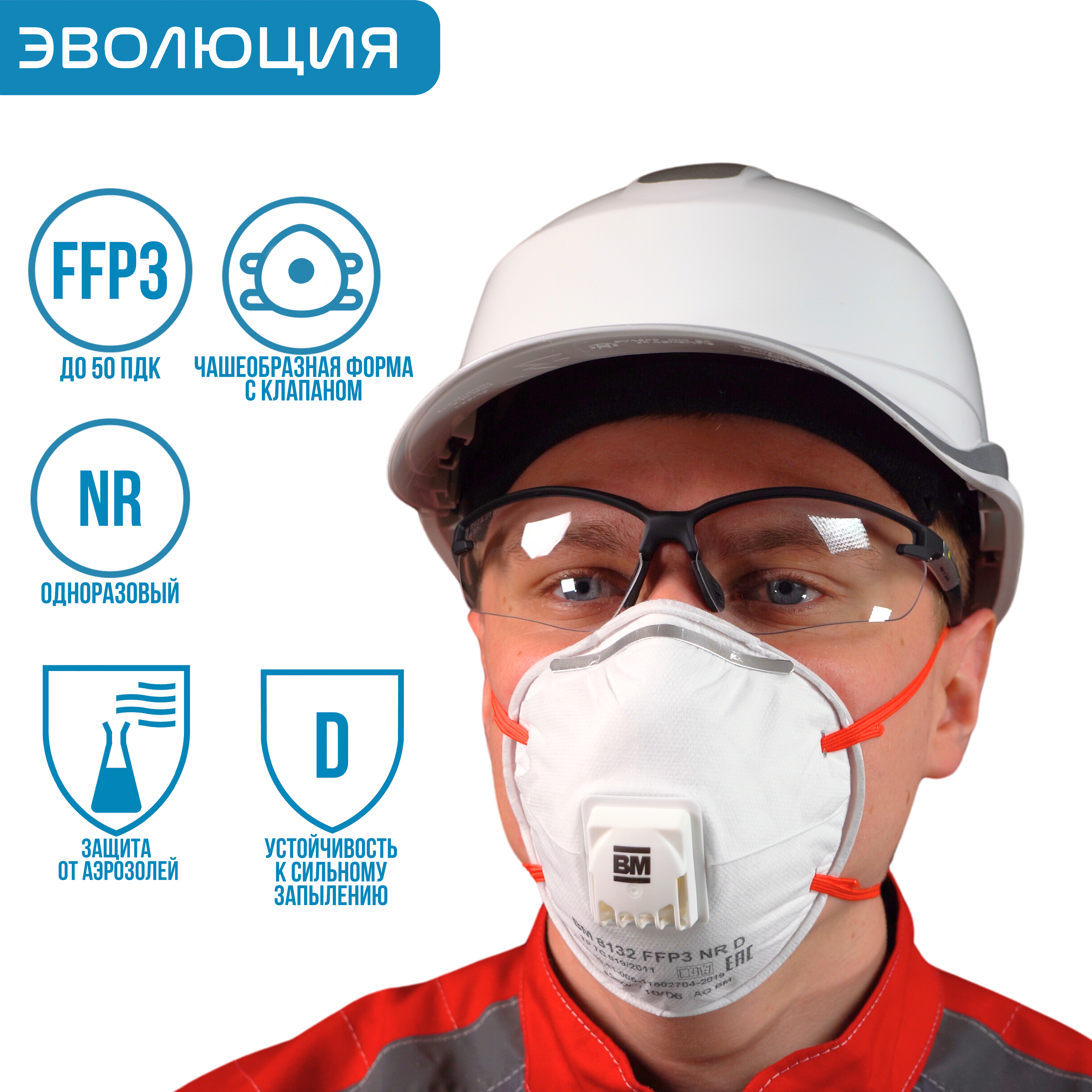Респиратор «ВМ 8132» (FFP3, с клапаном)