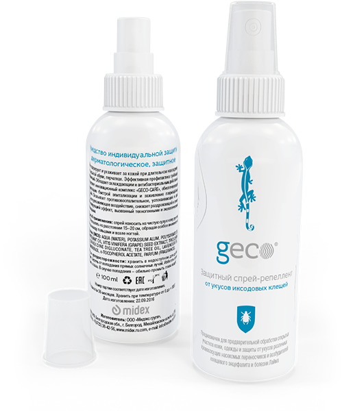 Спрей-репеллент для защиты кожи и одежды от укусов иксодовых клещей «Geco», 100мл.