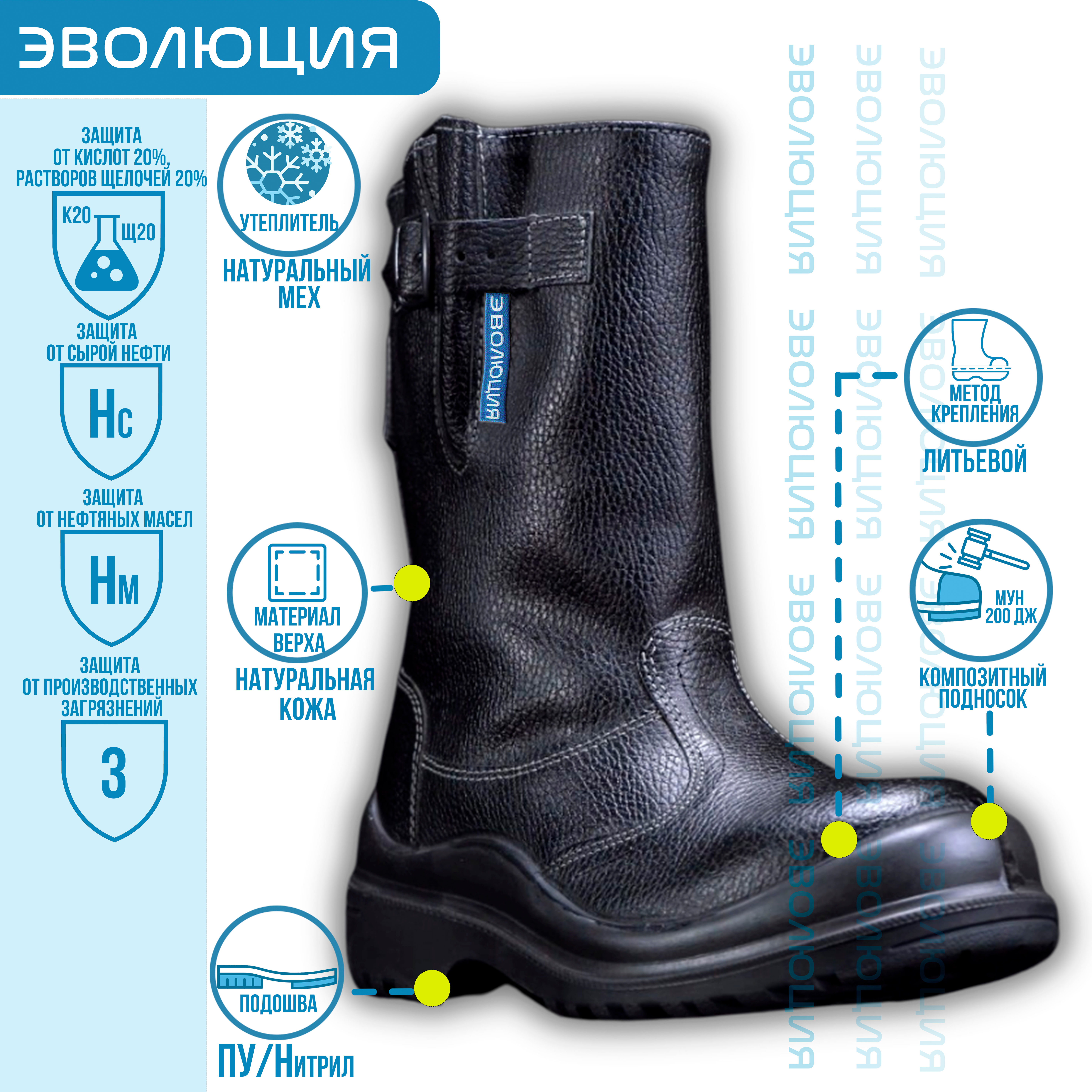 Сапоги утепленные «С35» (кожа, натуральный мех, ПУ-Нитрил)