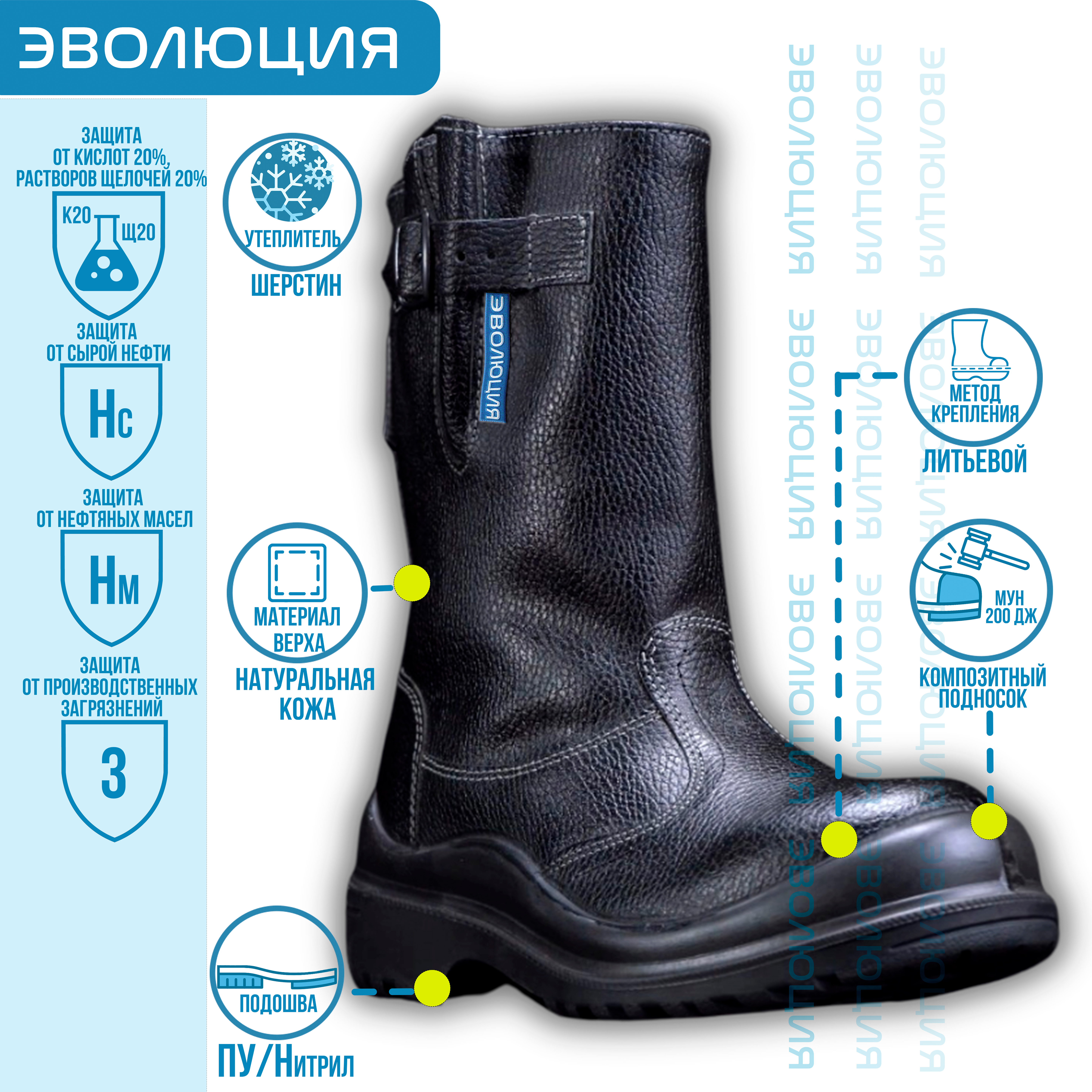 Сапоги утепленные «С35» (кожа, шерстин, ПУ-Нитрил)