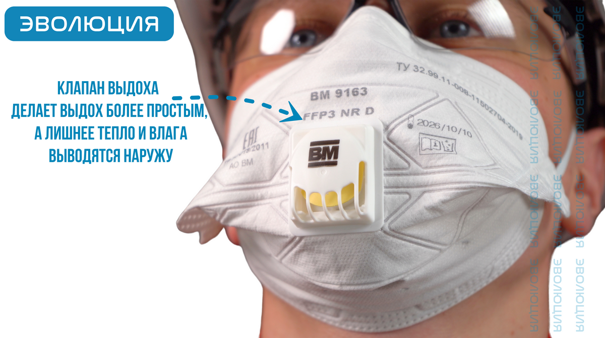 Респиратор «ВМ 9163» (FFP3, с клапаном)